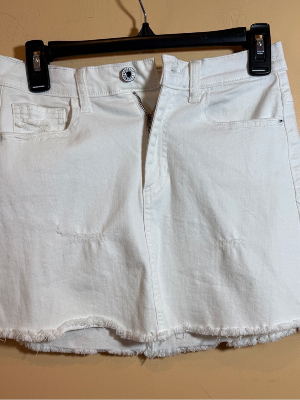 Sneak Peek White Denim Skirt with Frayed Hem